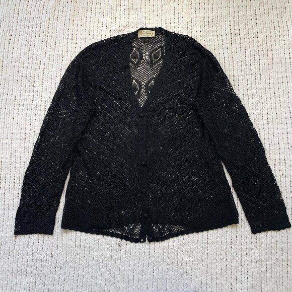 Vintage Hand Crocheted Cardigan Sweater - Size Large - Picture 5 of 5